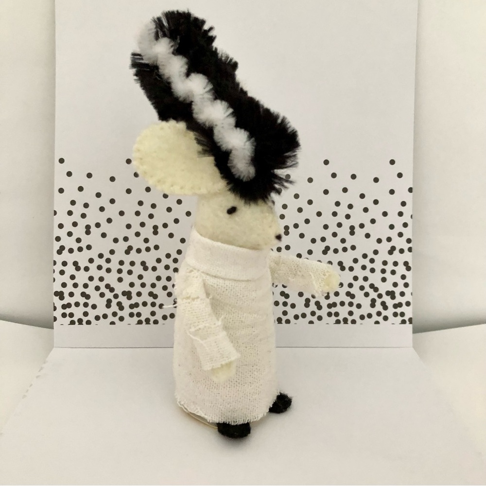 Bride of Frankenstein felt mouse hand-sewn art doll cake topper Summerween - Picture 5 of 6